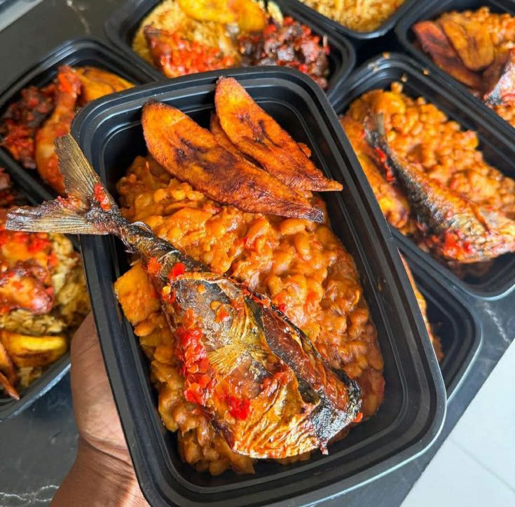 Beans porridge with Fried Plantain and chicken