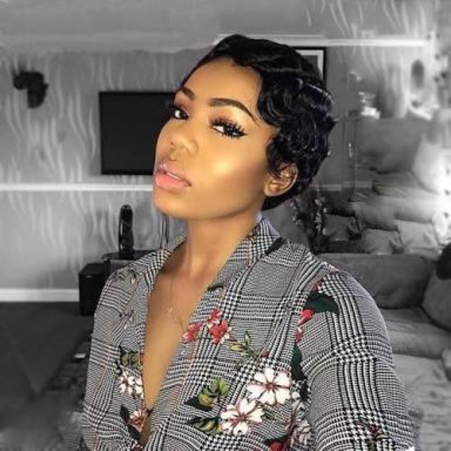 Human Hair Remy Finger Wave Wig - Natural