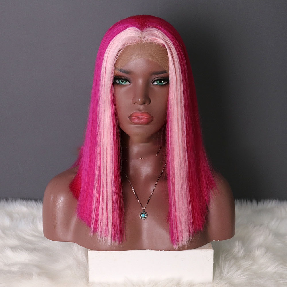 Pink Lace frontal Wig Extension Weave on Wig Extension Cosplay High Temperature Fiber 16 inches