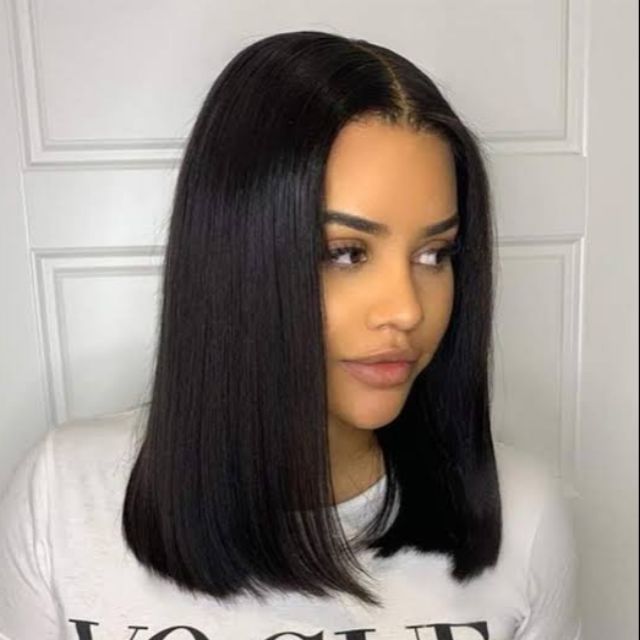 Women's Black Short Straight Wig Fashion Short Hair Front Lace Wig Lace 2x4 inch Short Straight Wig